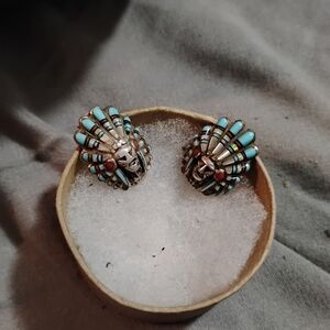 real Silver and Turquoise Indian chief Earrings